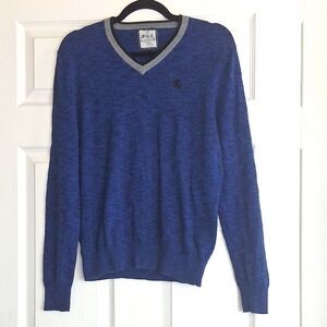 Express Blue Black Marbled 100% Cotton V-Neck Preppy Pullover Sweater